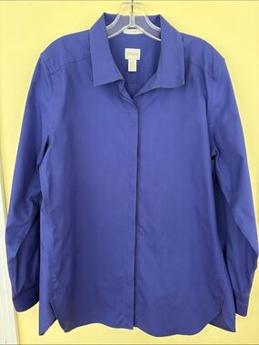 Chico's Women's Stretch Button-Front Shirt in Royal Blue Sz 2